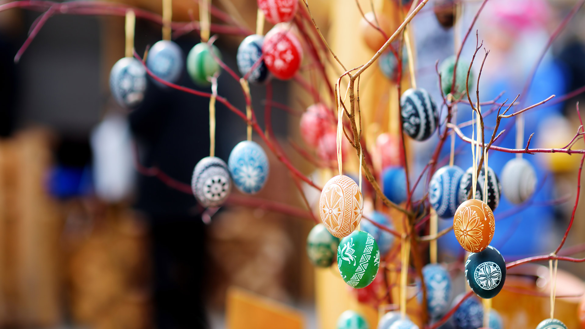Colorful handmade wooden Easter eggs, Vilnius, Lithuania