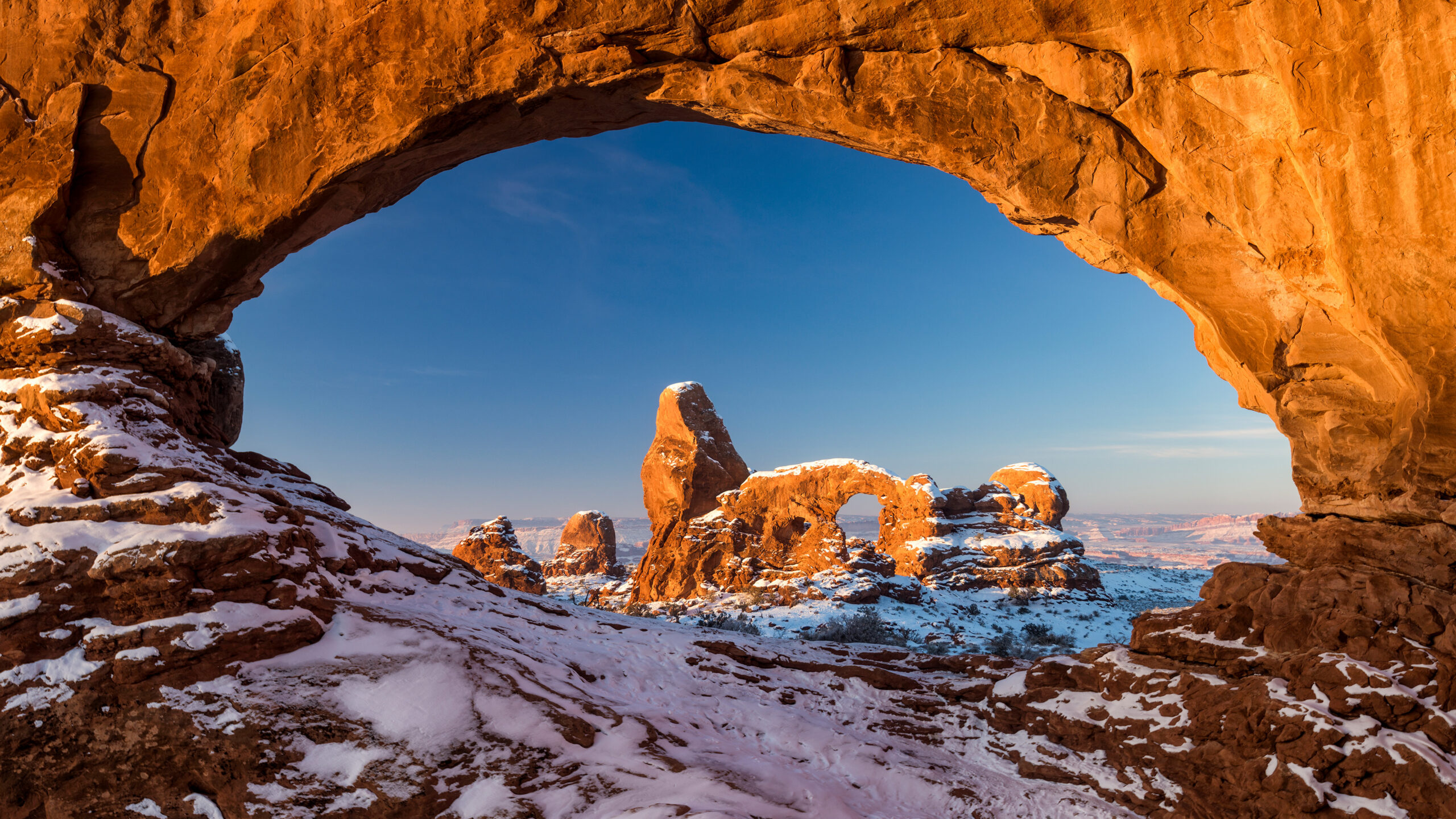 Turret Arch framed by North Window in Arches National Park, Utah