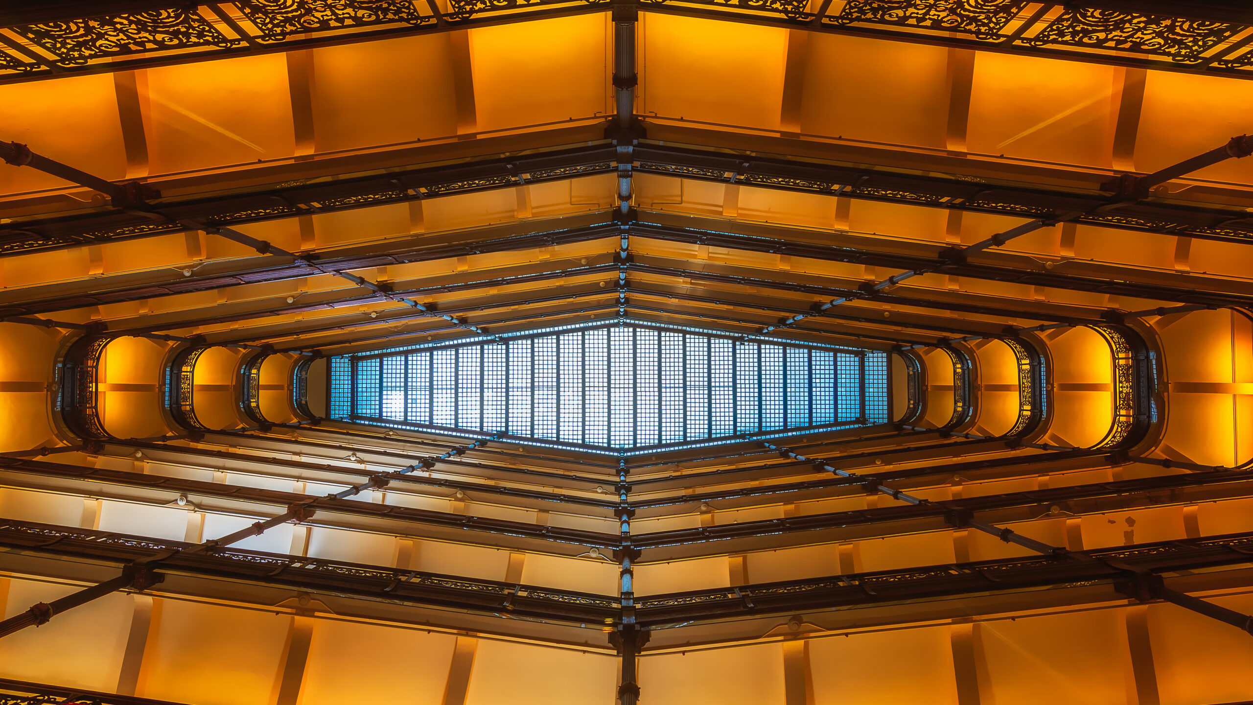 The eight-story open atrium of Milwaukee City Hall, Wisconsin