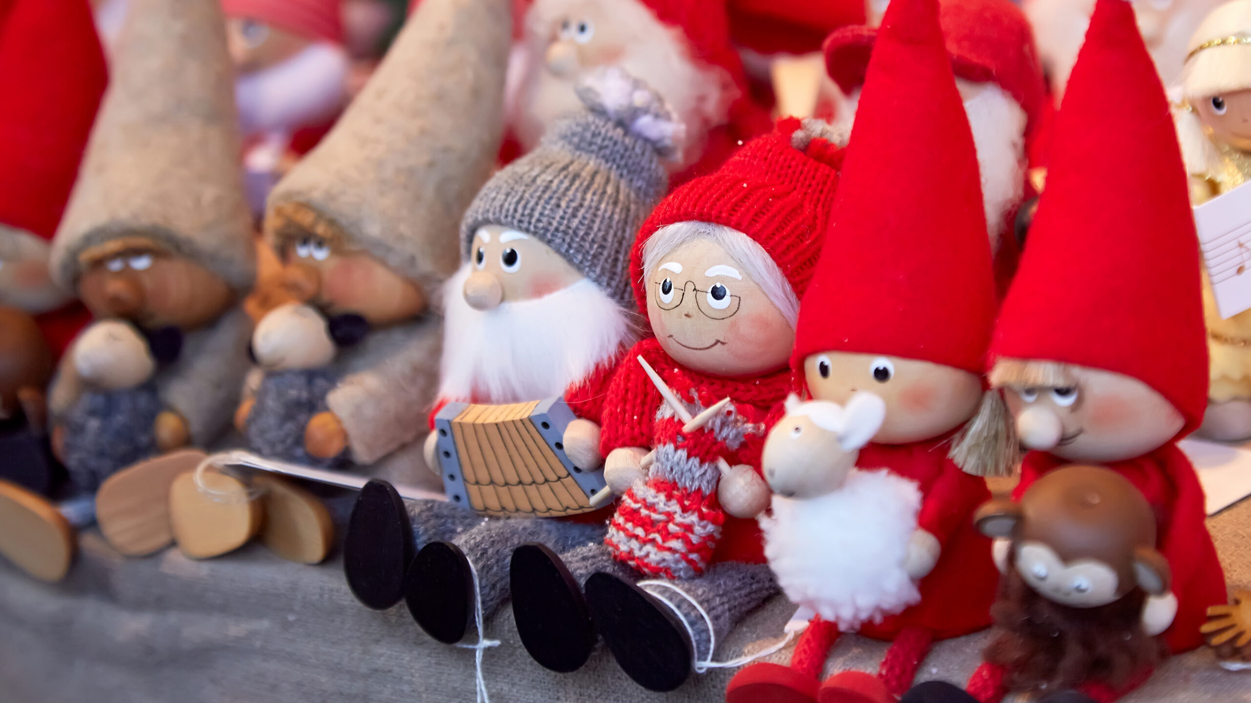 Handmade gnomes at a Christmas market