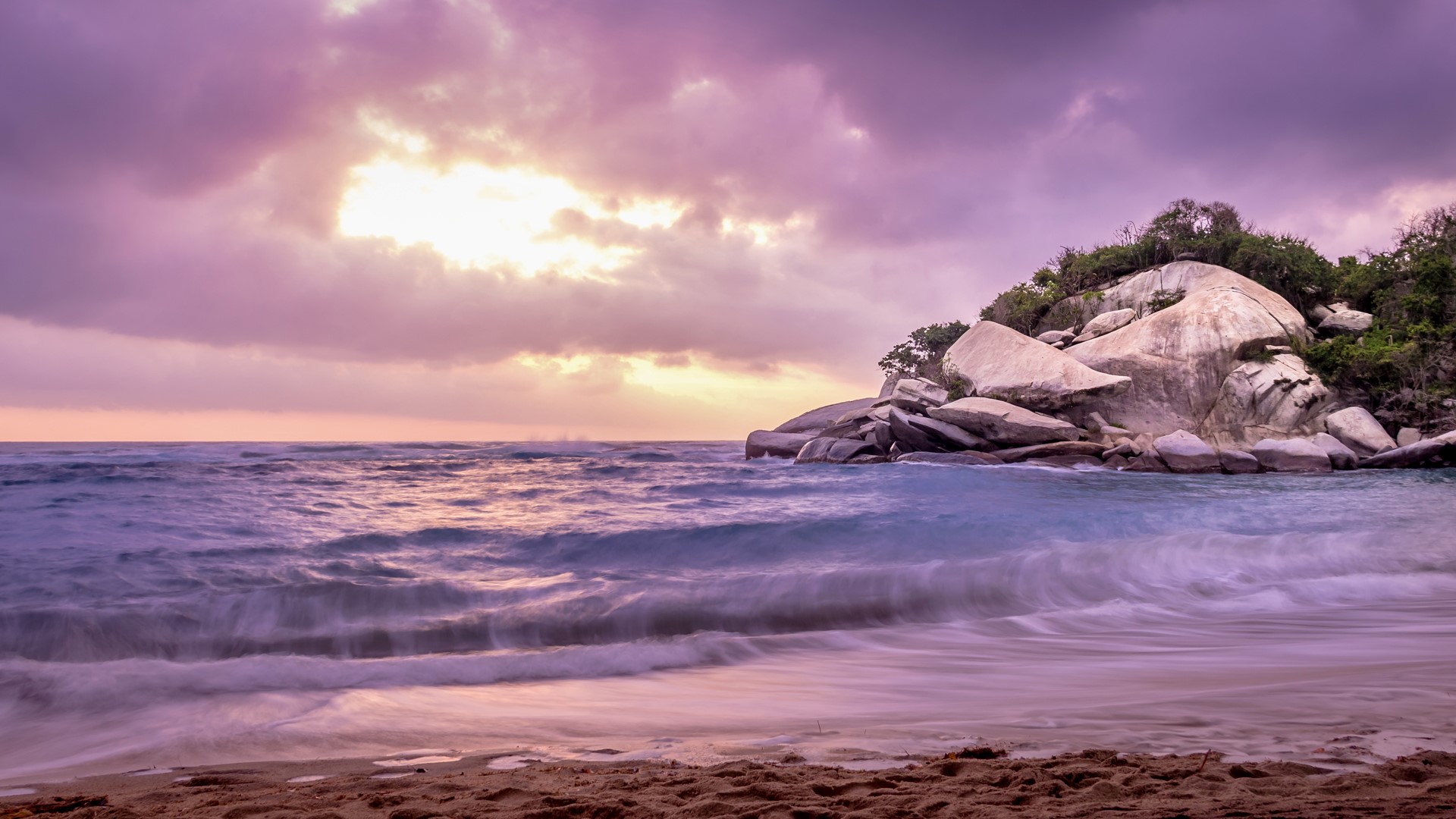 Tropical beach at sunrise, Tayrona Natural National Park, Colombia