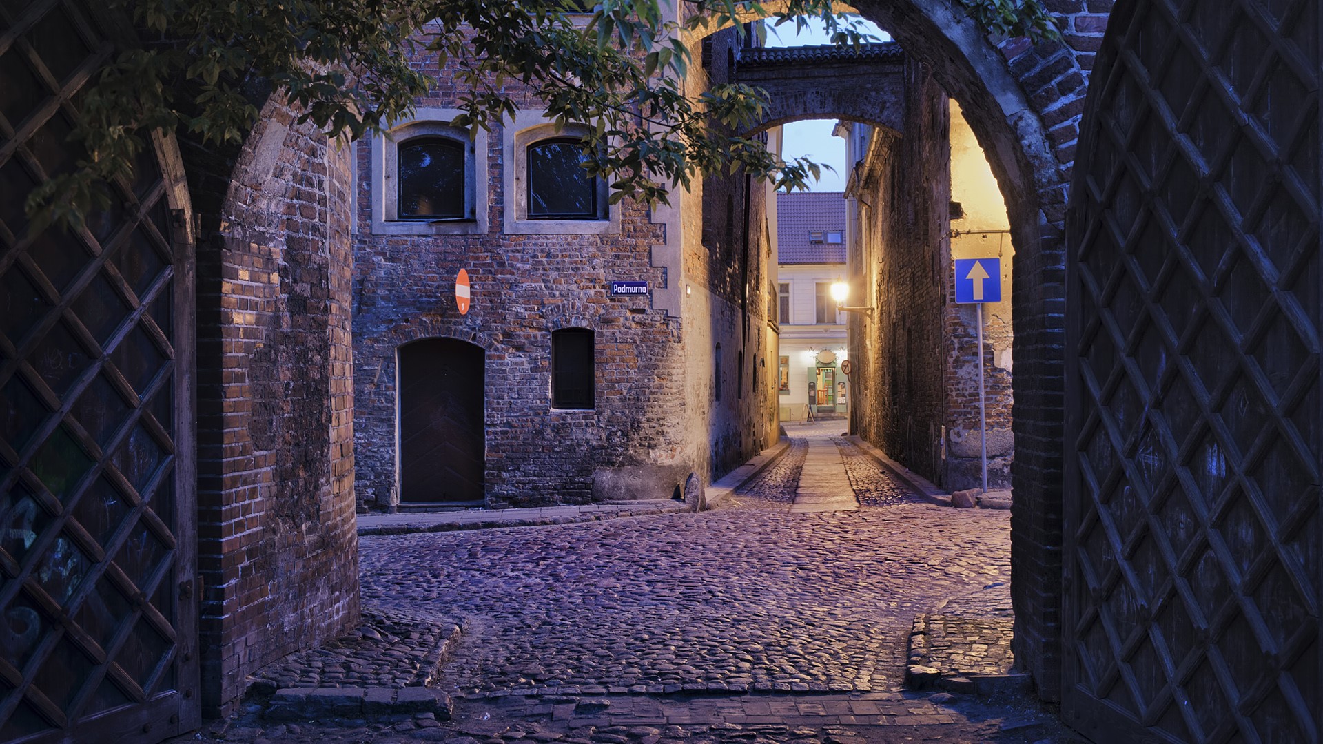 Alleys of the medieval old town in the evening, Torun, Poland