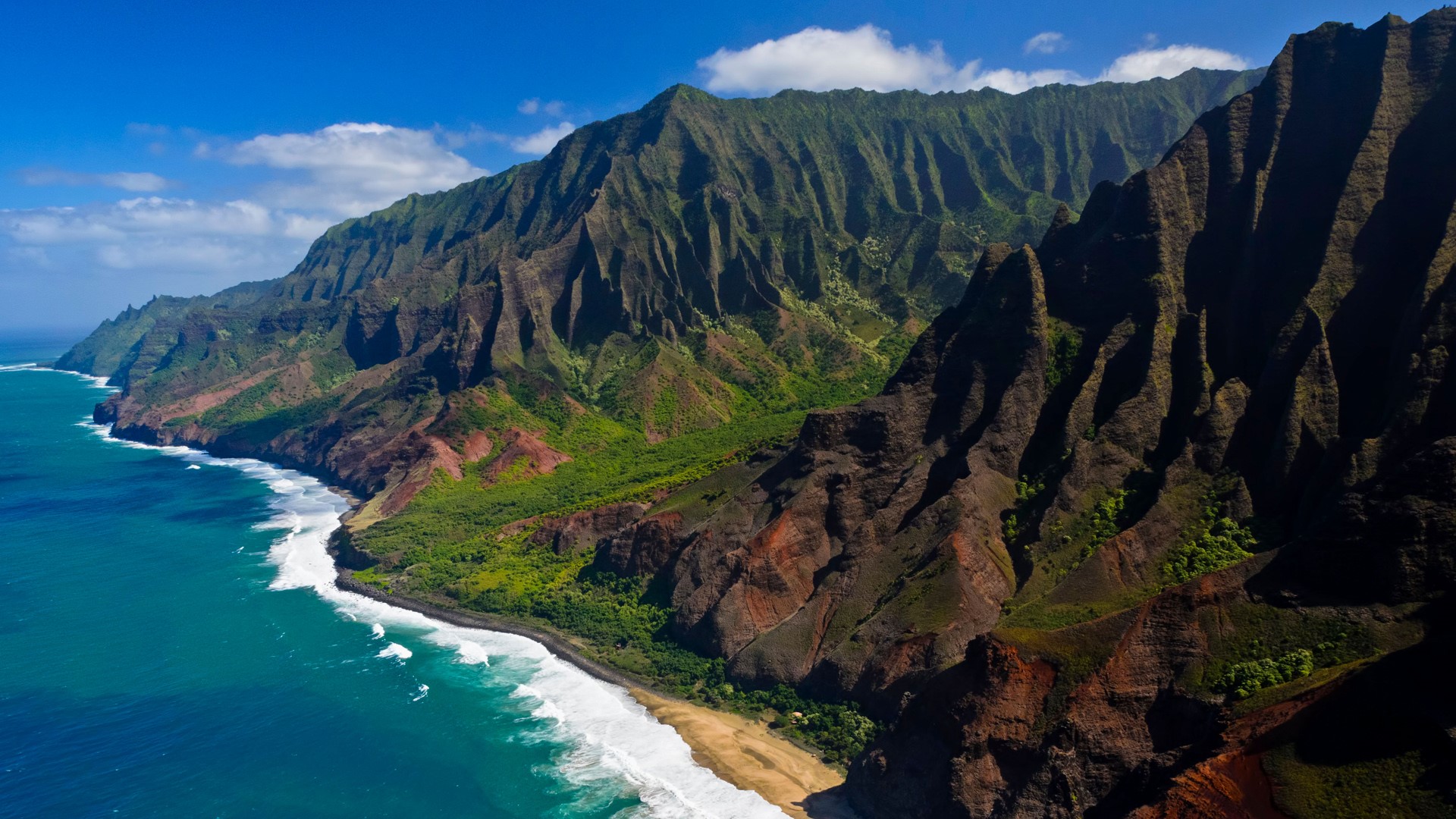 The Na Pali coast from the sky, Kauai Island, Hawaii, USA