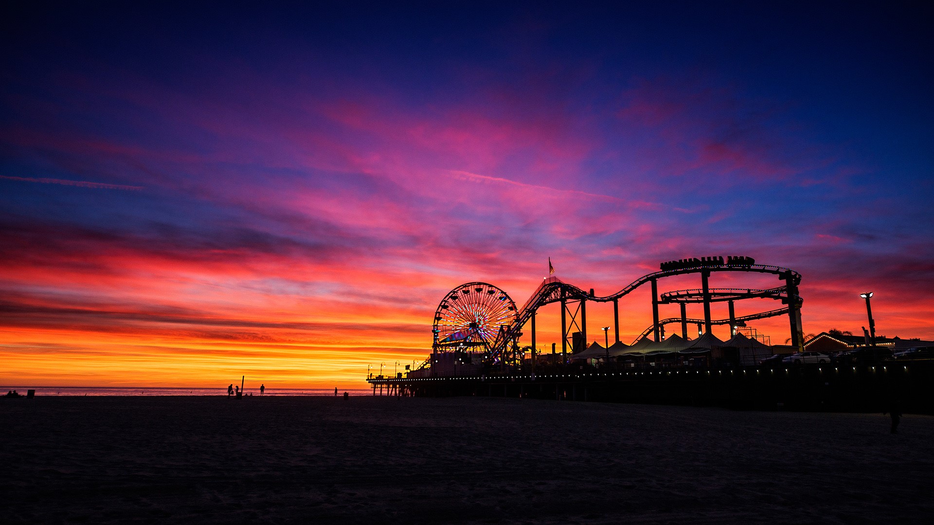 Place of fun, Santa Monica Pier at sunset, City Of Los Angeles, California, USA