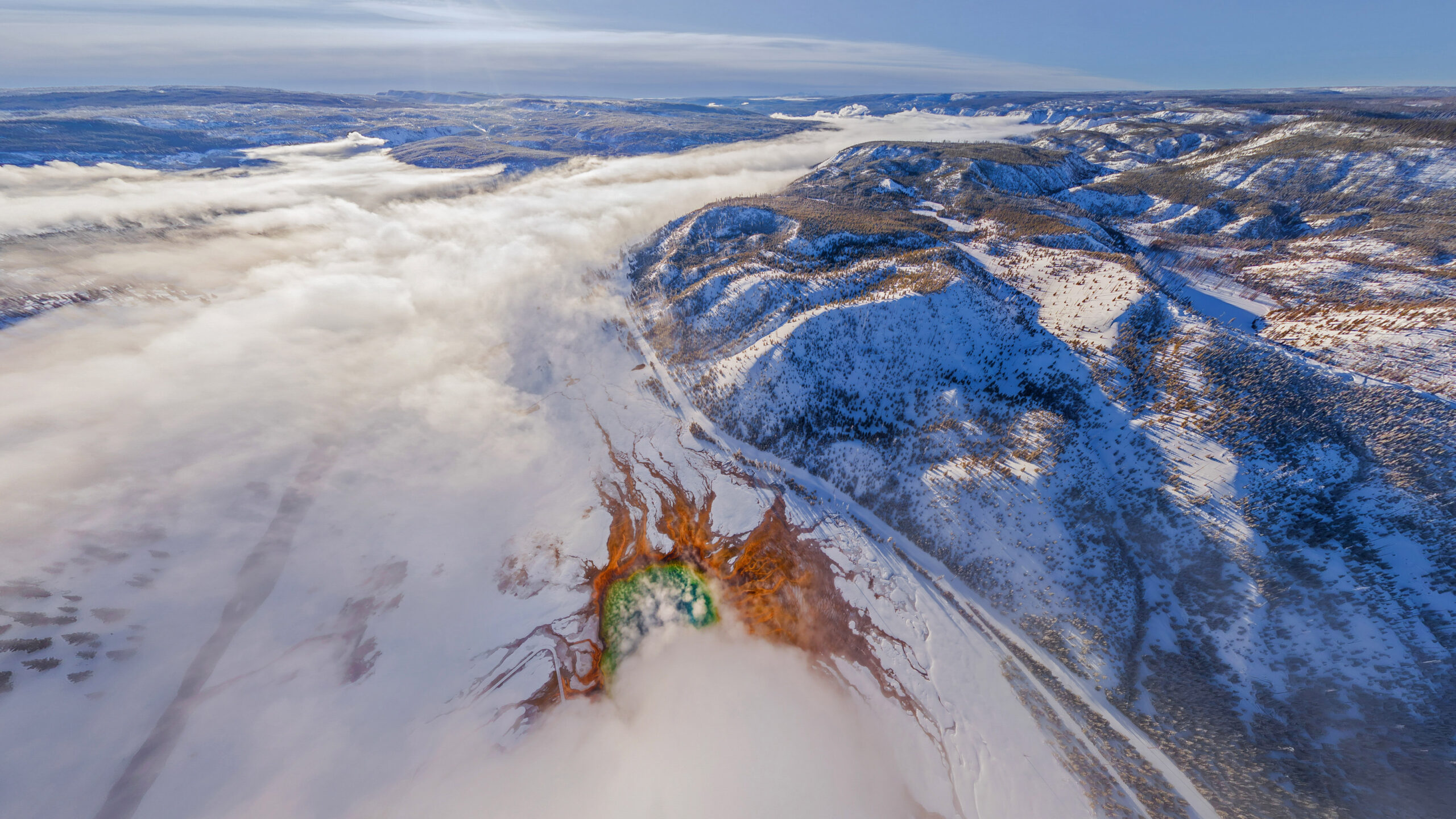 Aerial view of Grand Prismatic Spring, Yellowstone National Park, Wyoming