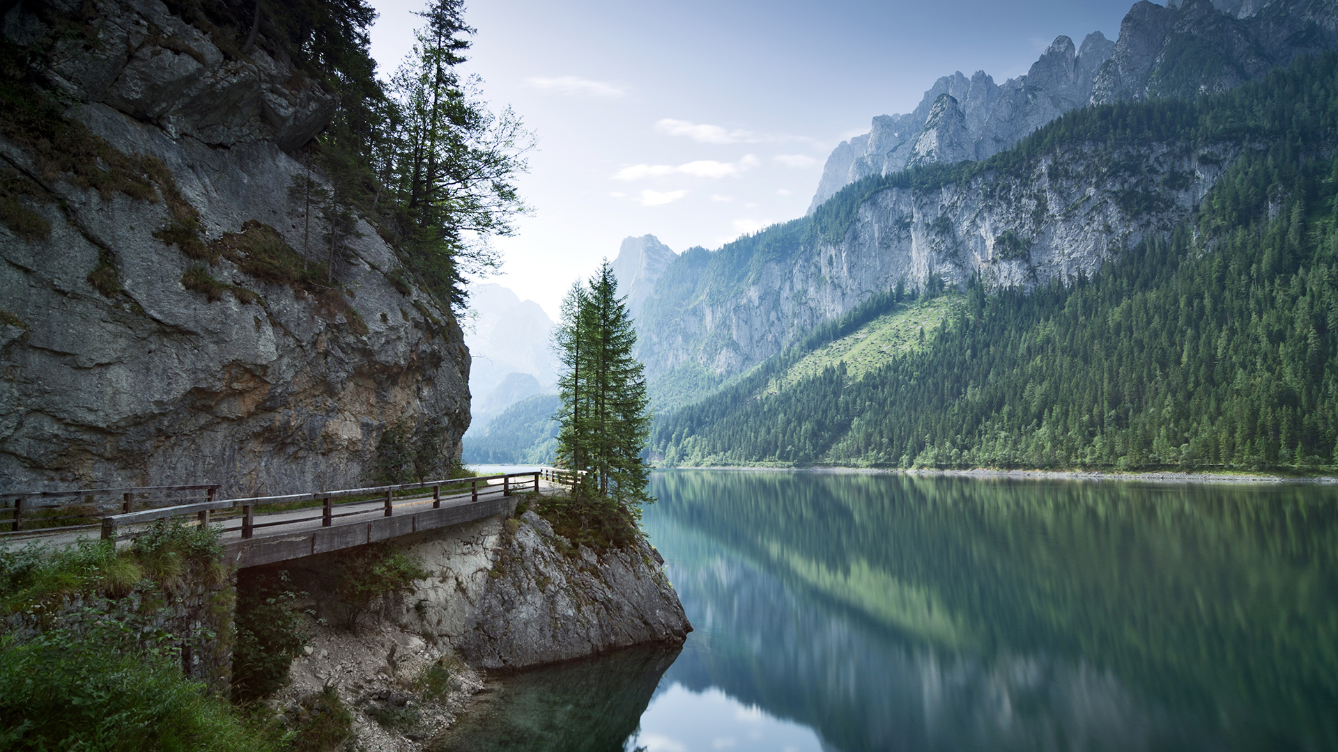 Morning light at Lake Gosau with Dachstein Mountains, Salzkammergut, Austria