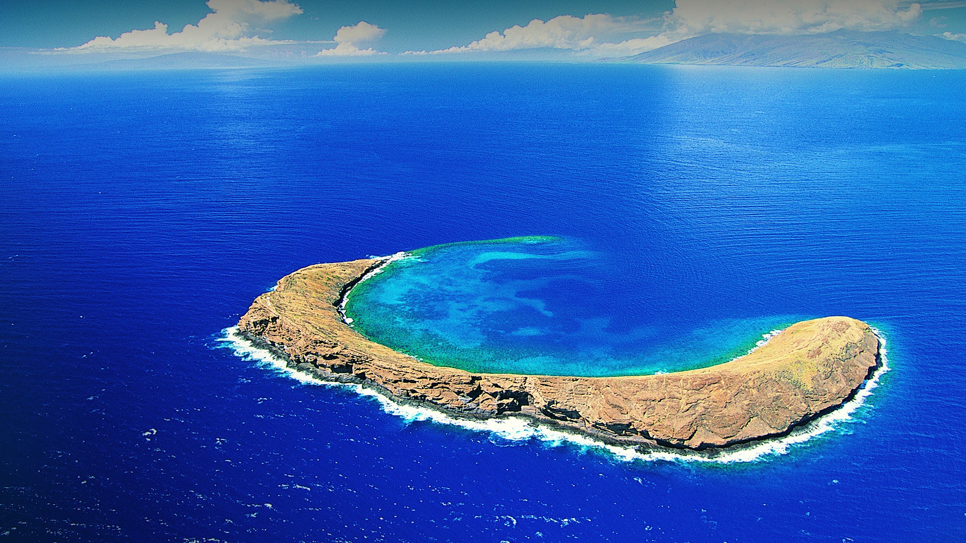 Molokini Crater aerial view, Maui, Hawaii, USA