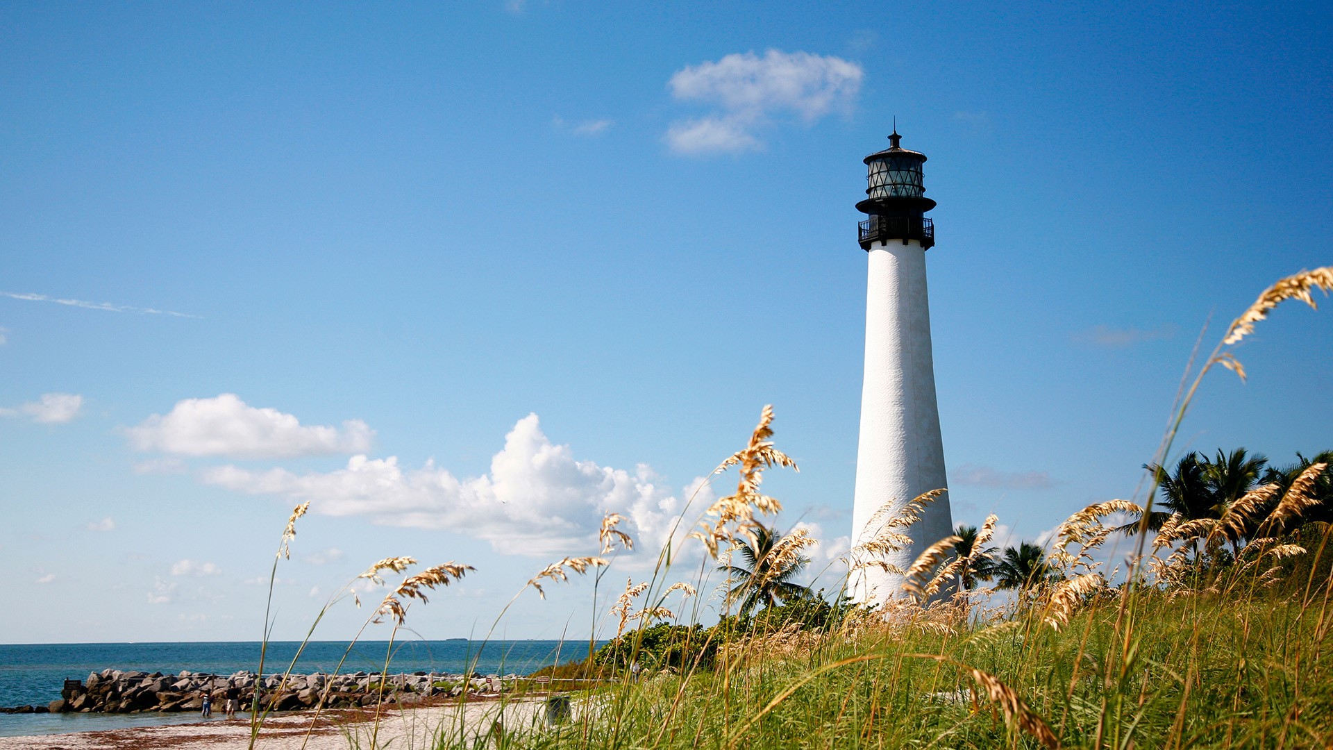 Bill Baggs State Park Lighthouse on beach, Miami, Florida, USA