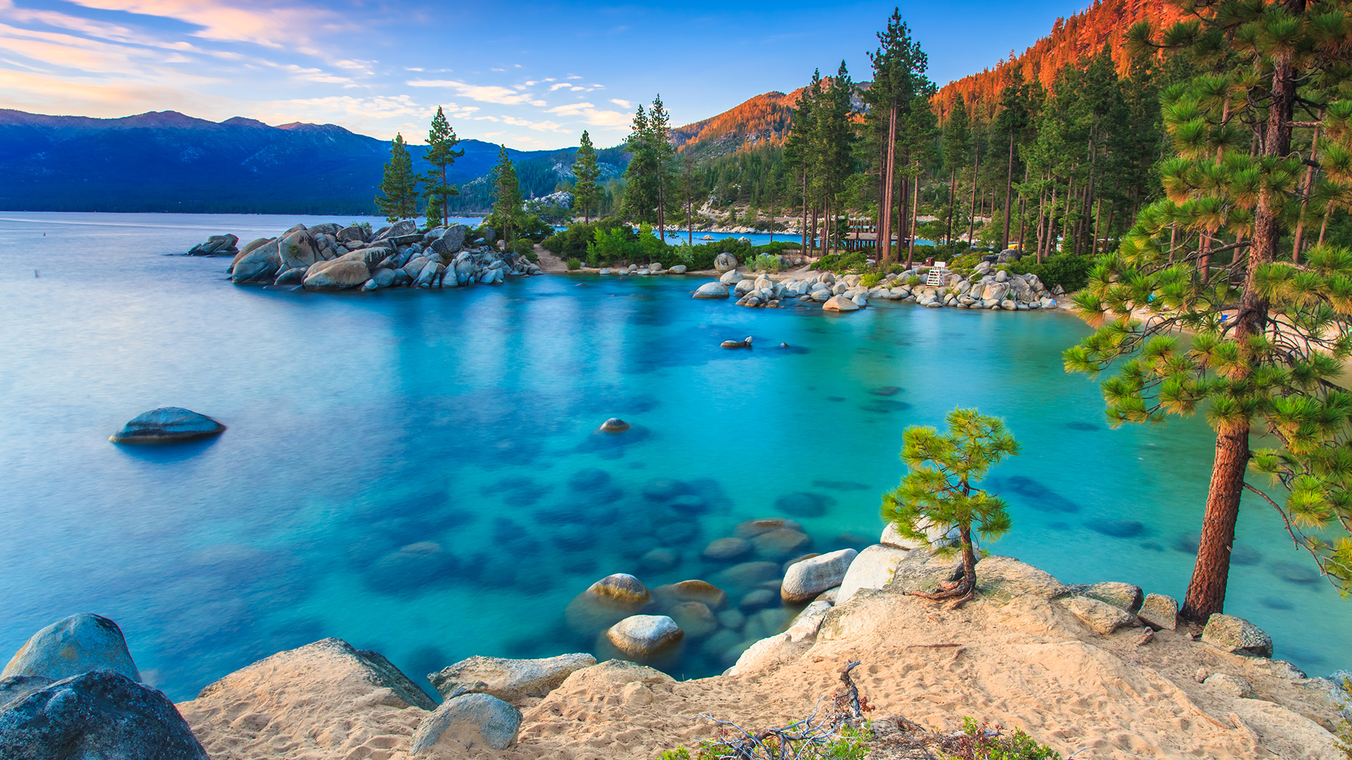 Sand Harbor, Lake Tahoe at sunset, Nevada, USA