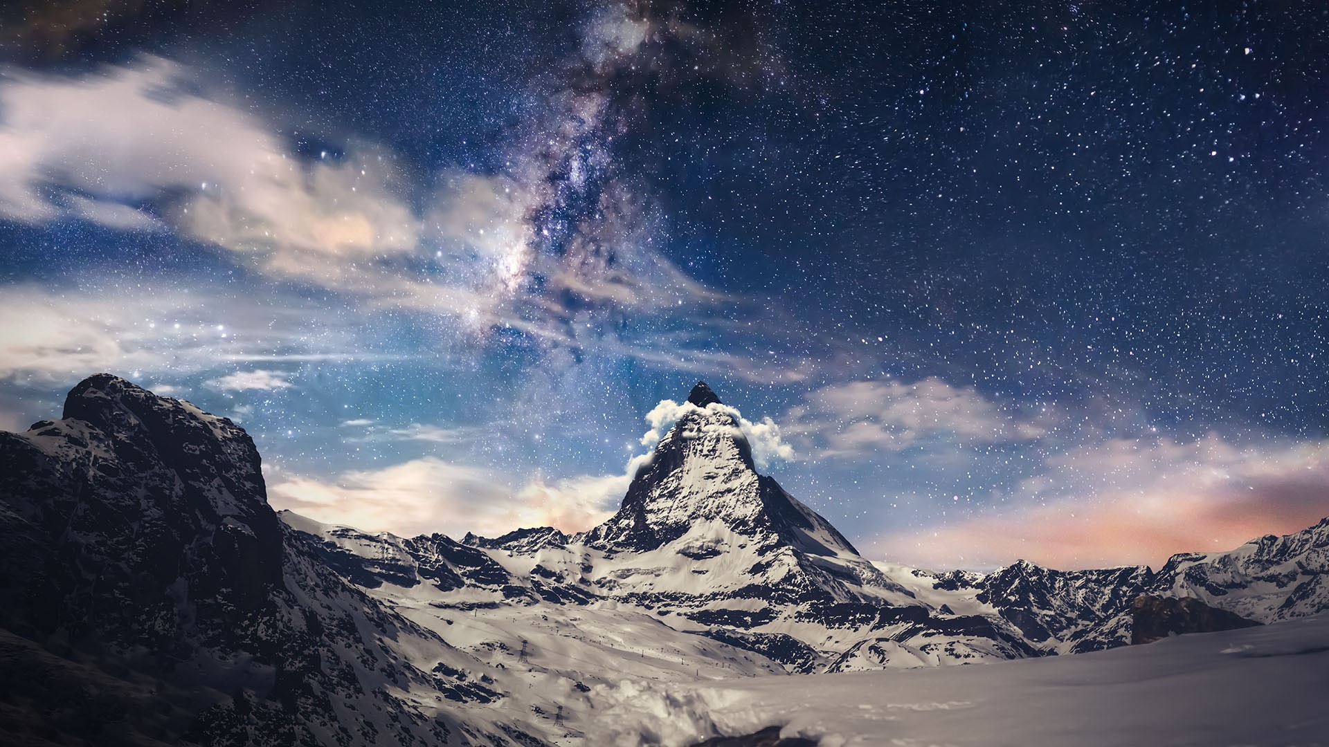 Matterhorn and Milky Way artwork, Zermatt, Switzerland