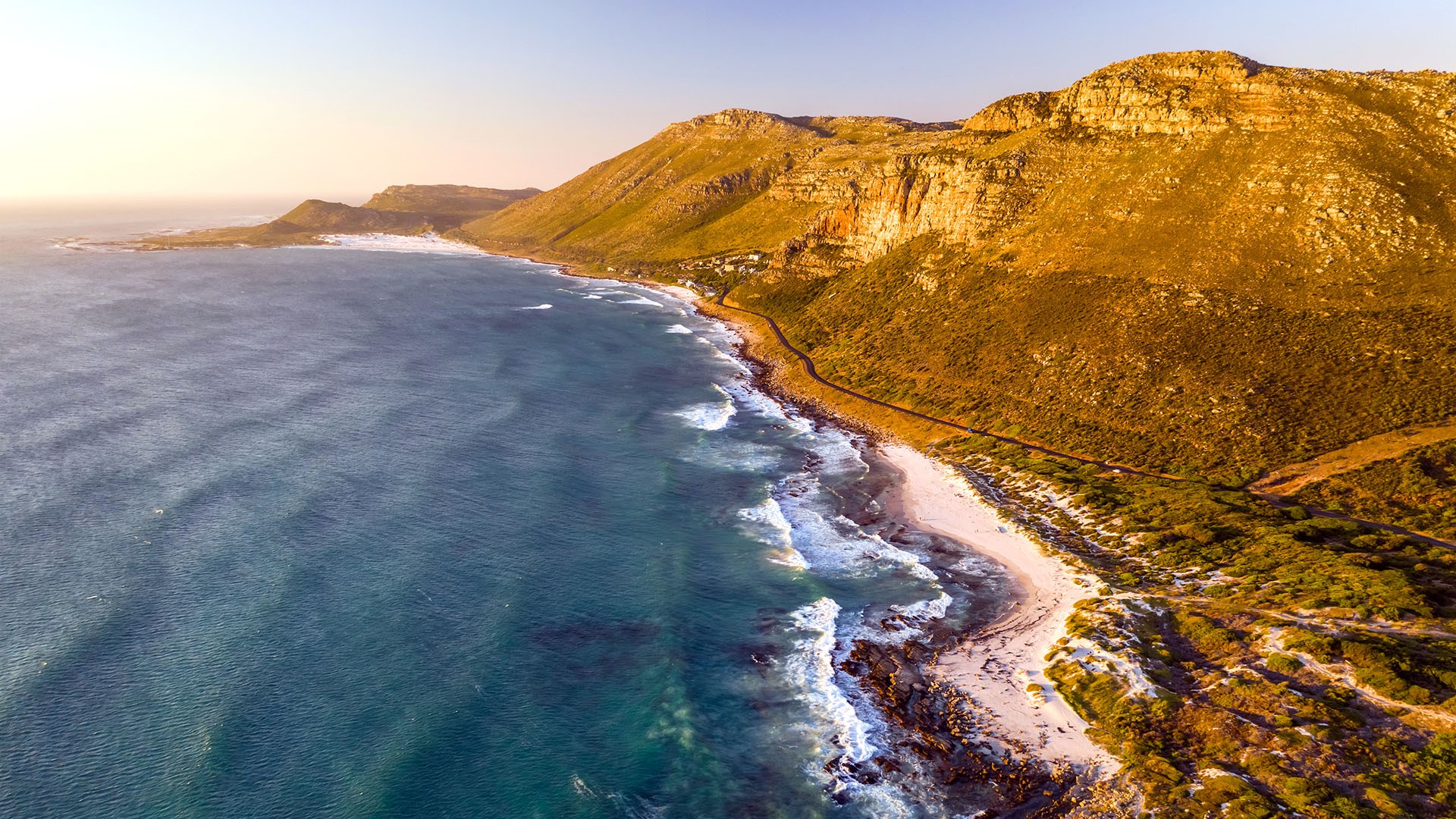 Aerial view of Scarborough Beach during sunset, South Africa