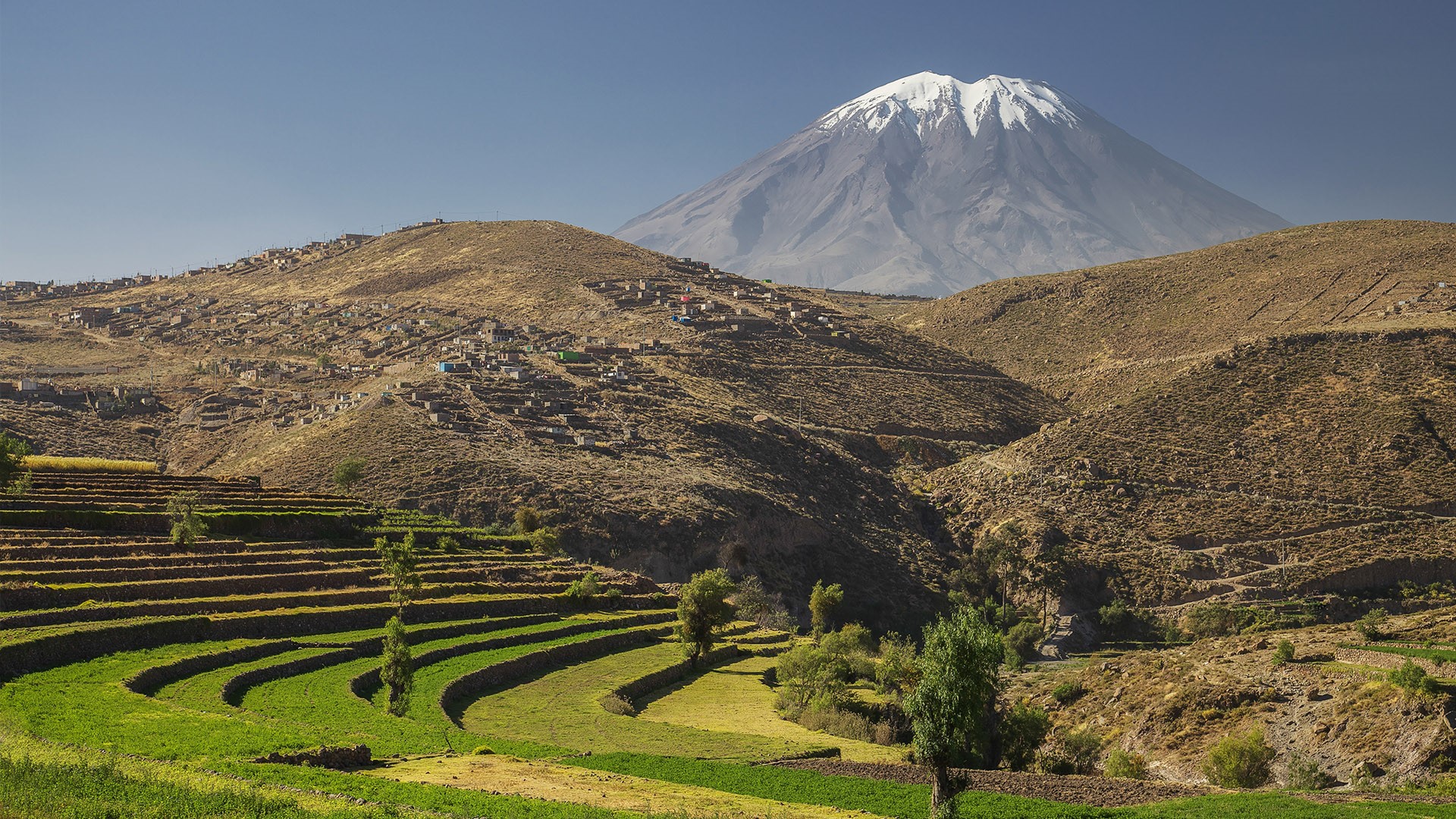 Inca's garden and active volcano Misti, Arequipa, Peru
