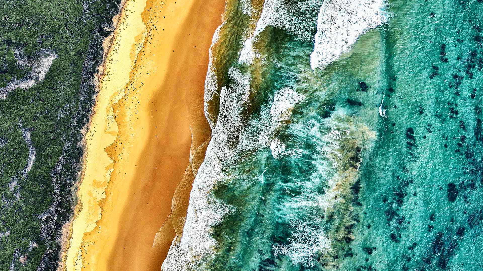 Aerial view of land and ocean, Victoria, Australia