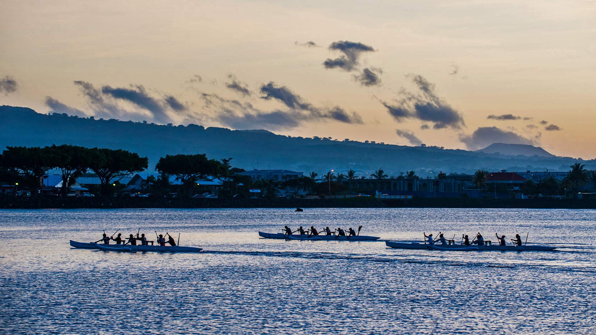 Canoes in Apia Harbor at Apia, Samoa