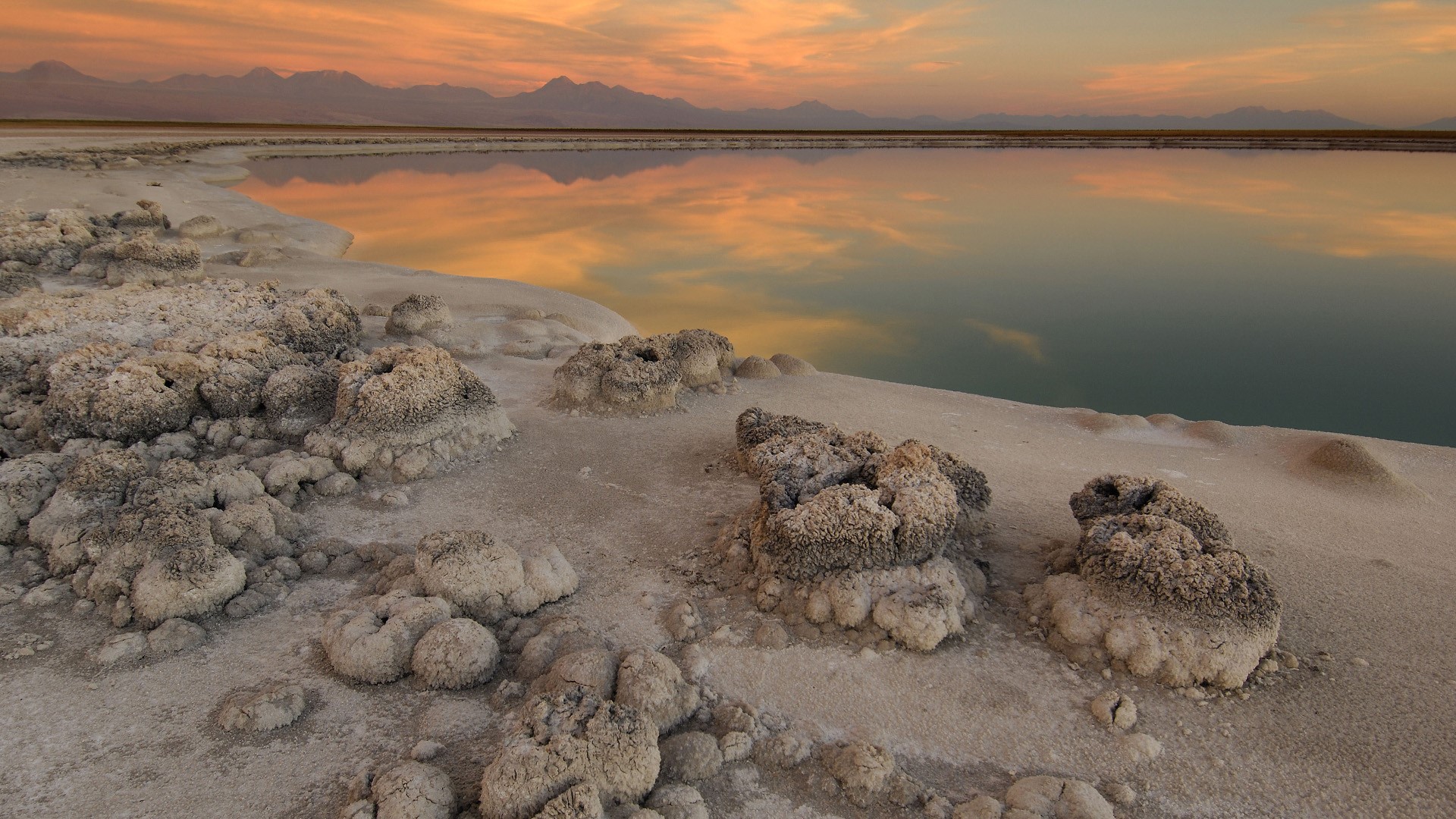 Laguna Cejar sink hole lake in the Salar de Atacama desert near San Pedro, Chile