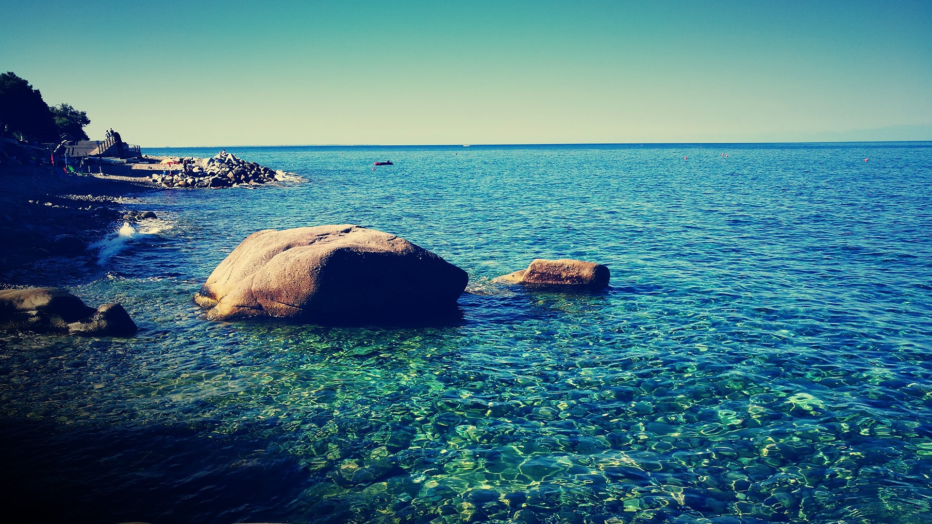 Scenic view of sea against clear sky, Marciana, Italy