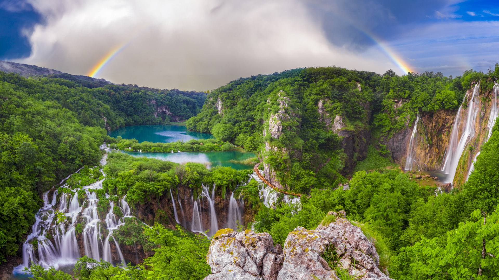 Morning over waterfalls in Plitvice Lakes National Park, Croatia
