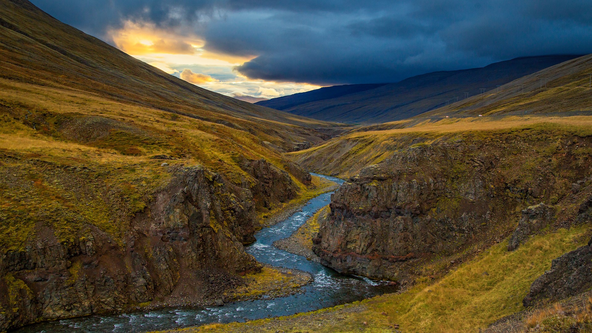Storm clouds over River Canyon in autumn, Tröllaskagi, Iceland