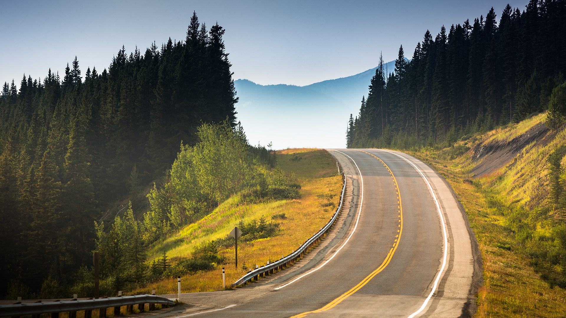 Highway road through the mountains, Banff national park, Alberta, Canada