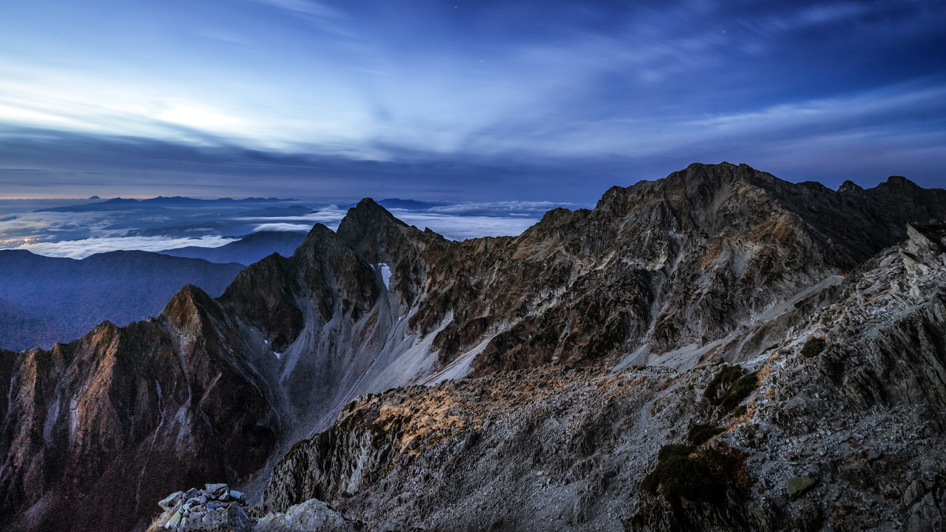Panoramic landscape at steep rocks with mountain spikes, Azumi-Kamikochi National Park, Japan