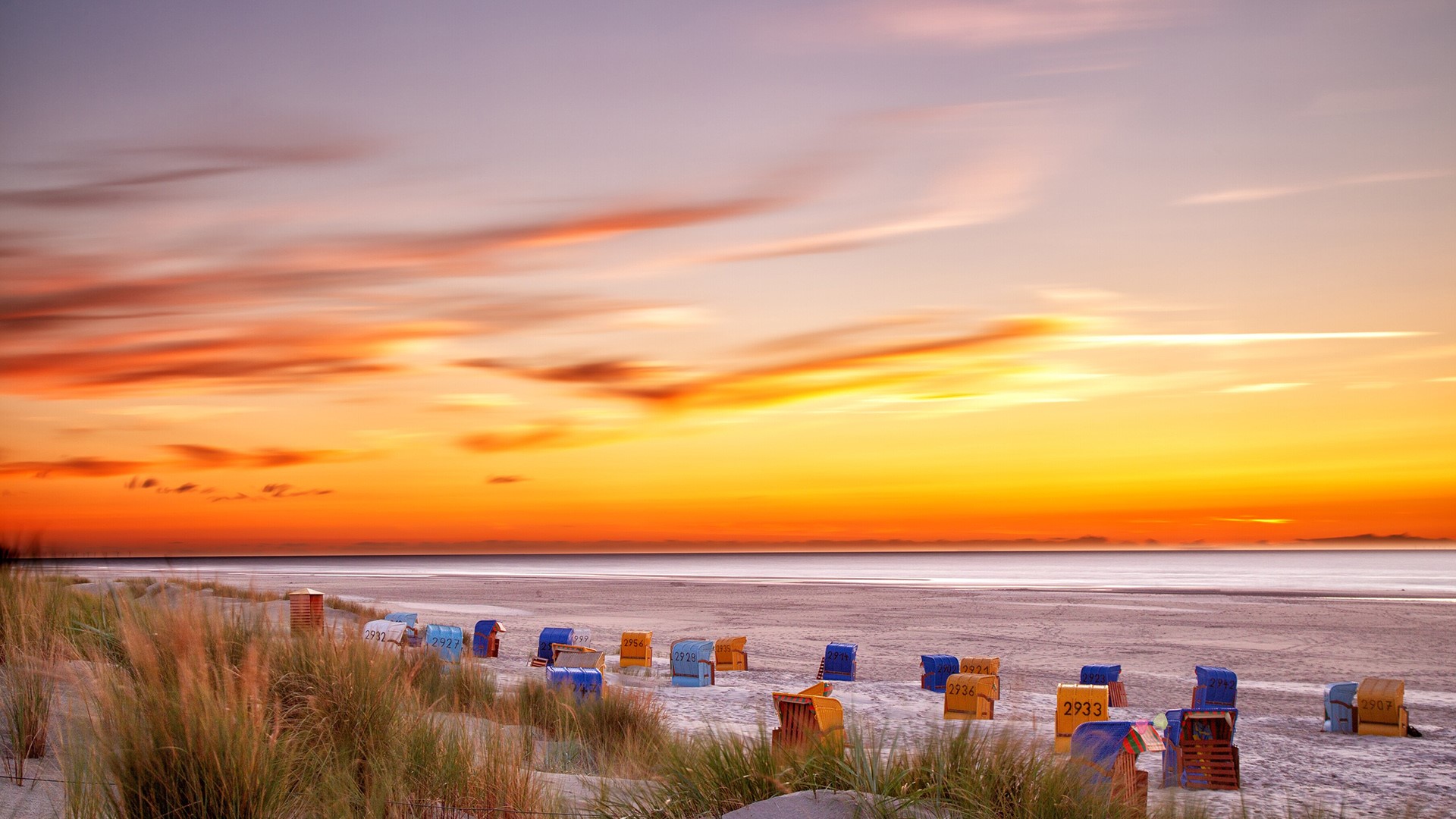 Sunset at the beach on the East Frisian Island Juist in the North Sea, Juist, Germany
