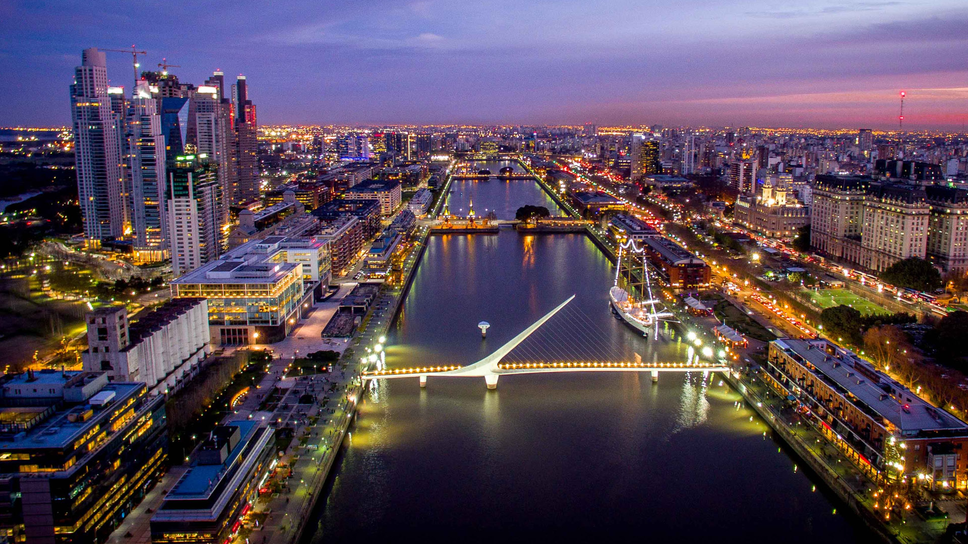 Puente de la Mujer rotating footbridge in Puerto Madero district of Buenos Aires, Argentina