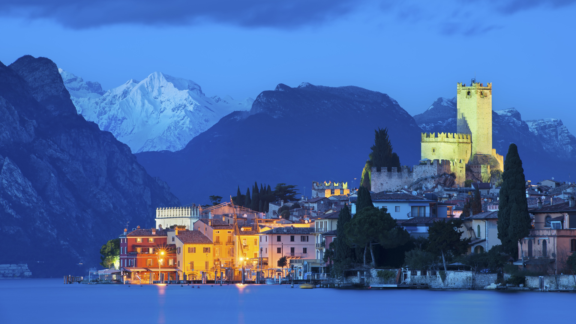 View of the village of Malcesine on the shores of the Garda Lake, Verona, Veneto, Italy